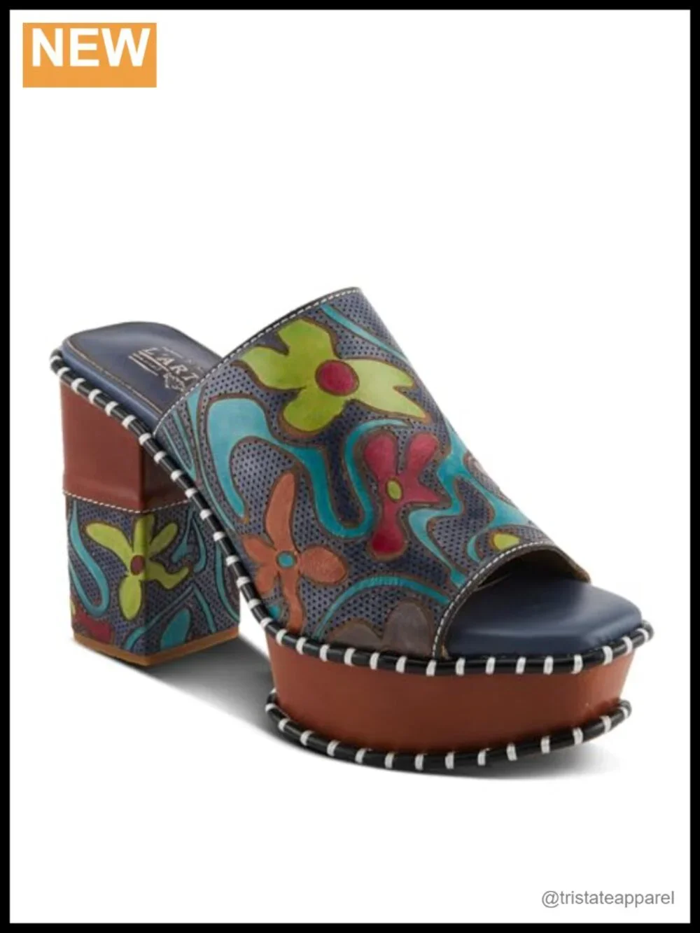 Hand-Painted Leather Platform Slingback Sandals Embroidered Casual
